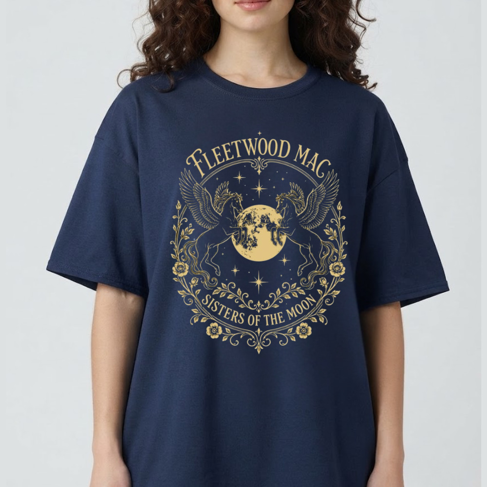 Fleetwood Mac Sisters Of The Moon Pegasus Moon Gold Vintage Navy T-Shirt